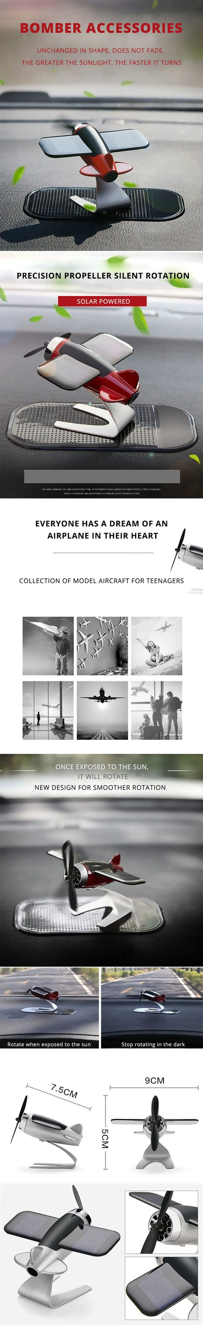 Creative solar airplane desktop ornament by Prime Deal Zone, ideal as a car interior decoration and gift for car enthusiasts.