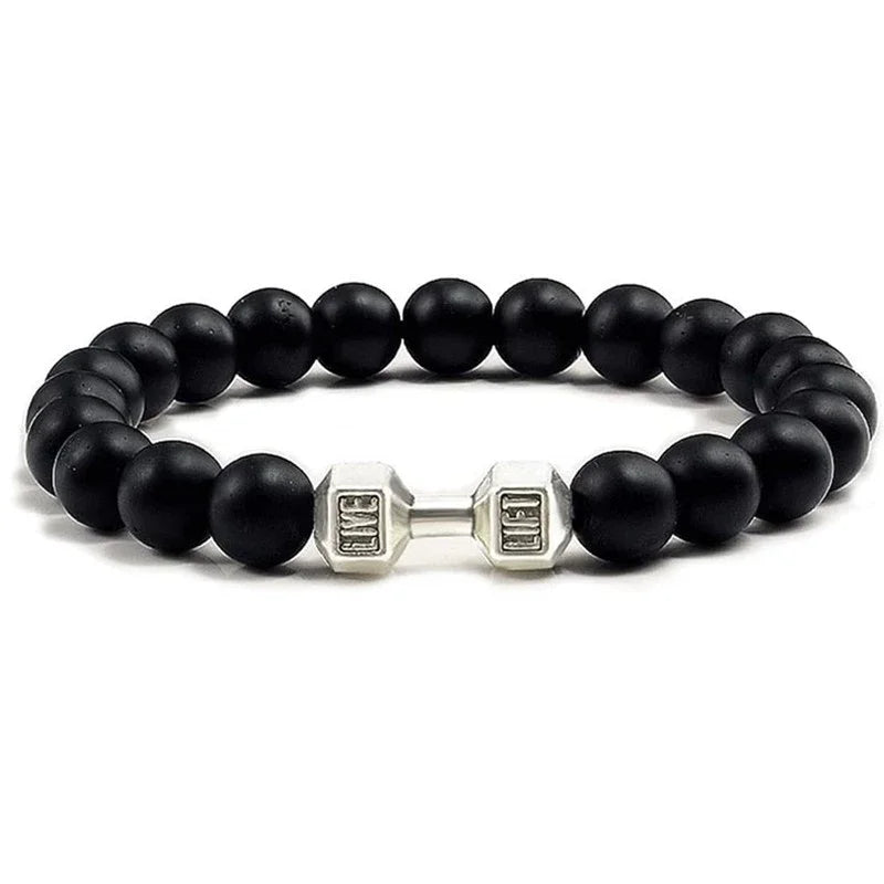 natural lava stone and alloy dumbbell bead bracelet - view 12