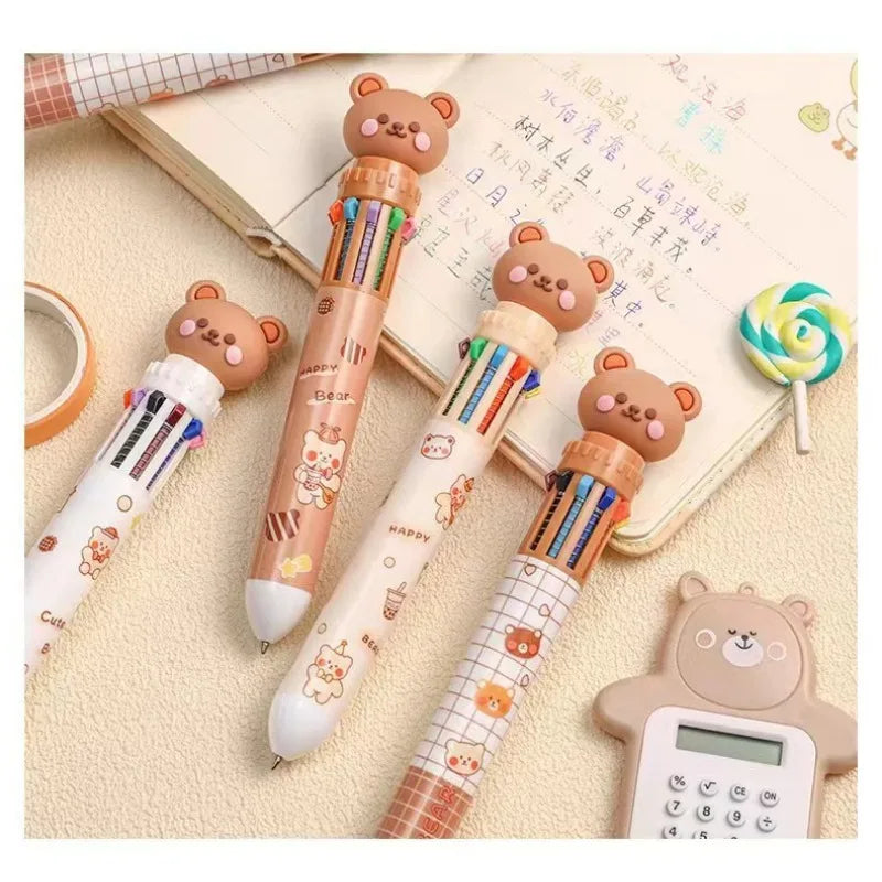 Prime Deal Zone cute bear cartoon ballpoint pen with 10 vibrant colors, ideal for students and office stationery.