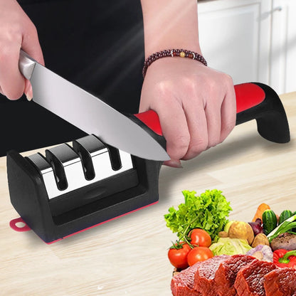 Black Prime Deal Zone 3/4-segment handheld kitchen knife sharpener with multi-purpose sharpening stone for household use