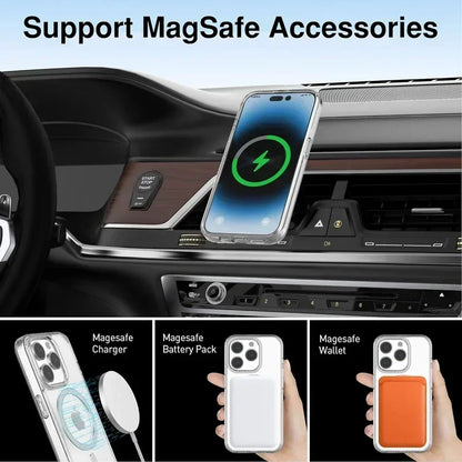 Transparent silicone magnetic iPhone case for models 11 through 17 Pro Max, with clear design and MagSafe compatibility.