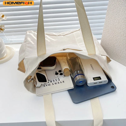 Large-capacity HOMEFISH canvas shoulder bag by Prime Deal Zone, versatile cloth bag for students' class and daily use.