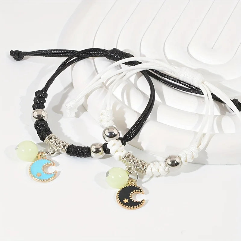 luminous glow bead couple bracelet set, stars moons and hearts - view 7
