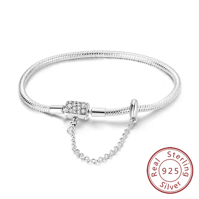 925 Sterling Silver Charm Bracelet — Pavé Zirconia, 17–20cm