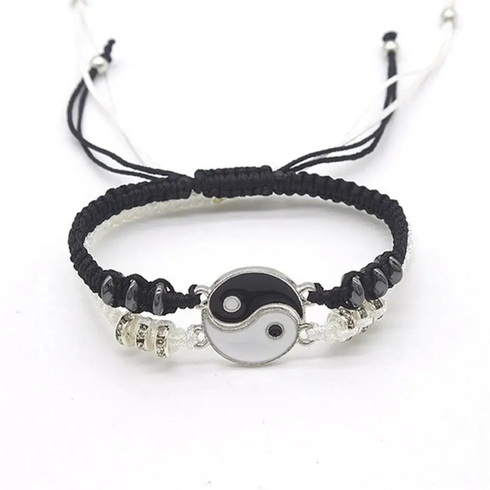 yin yang couple bracelet set, black and white rope - view 3