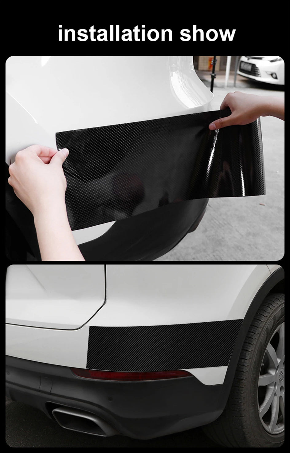 Prime Deal Zone 3D car carbon fiber sticker, 1-10M black waterproof anti-scratch tape for door sills and side mirrors.