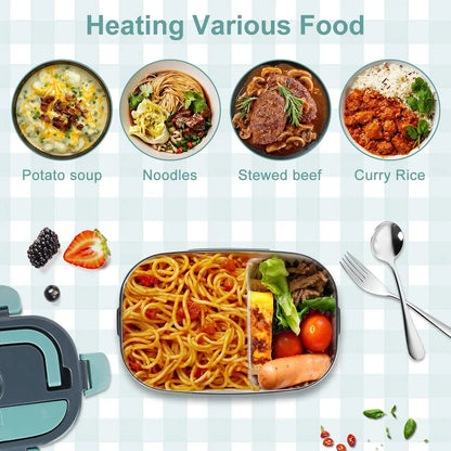 Prime Deal Zone 1.5L 60W electric portable lunch box food warmer with leak-proof design for car or home use.