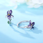 Sterling silver purple iris flower hoop earrings - view 9