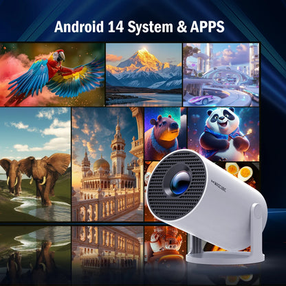 Prime Deal Zone Magcubic HY300 Pro smart projector displaying vibrant 8K images with dual WiFi6 and Bluetooth 5.4 connectivity.