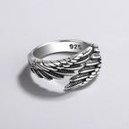 925 sterling silver angel wing and feather adjustable ring - view 1