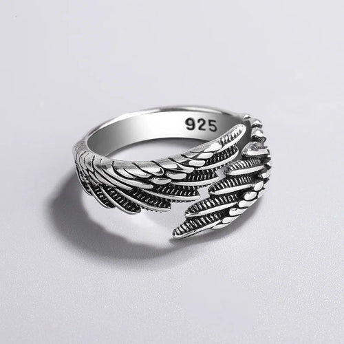 925 sterling silver angel wing and feather adjustable ring - view 1