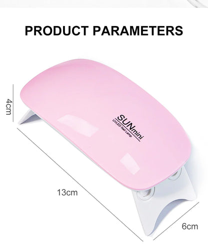 Prime Deal Zone 6W mini nail dryer machine with 6 LED UV lamp for quick at-home nail polish drying, includes USB cable.