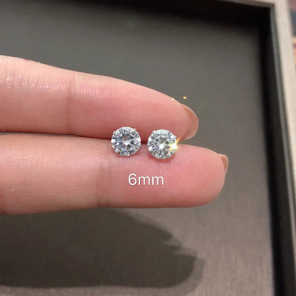 Sterling silver CZ stud earrings, round cubic zirconia - view 17