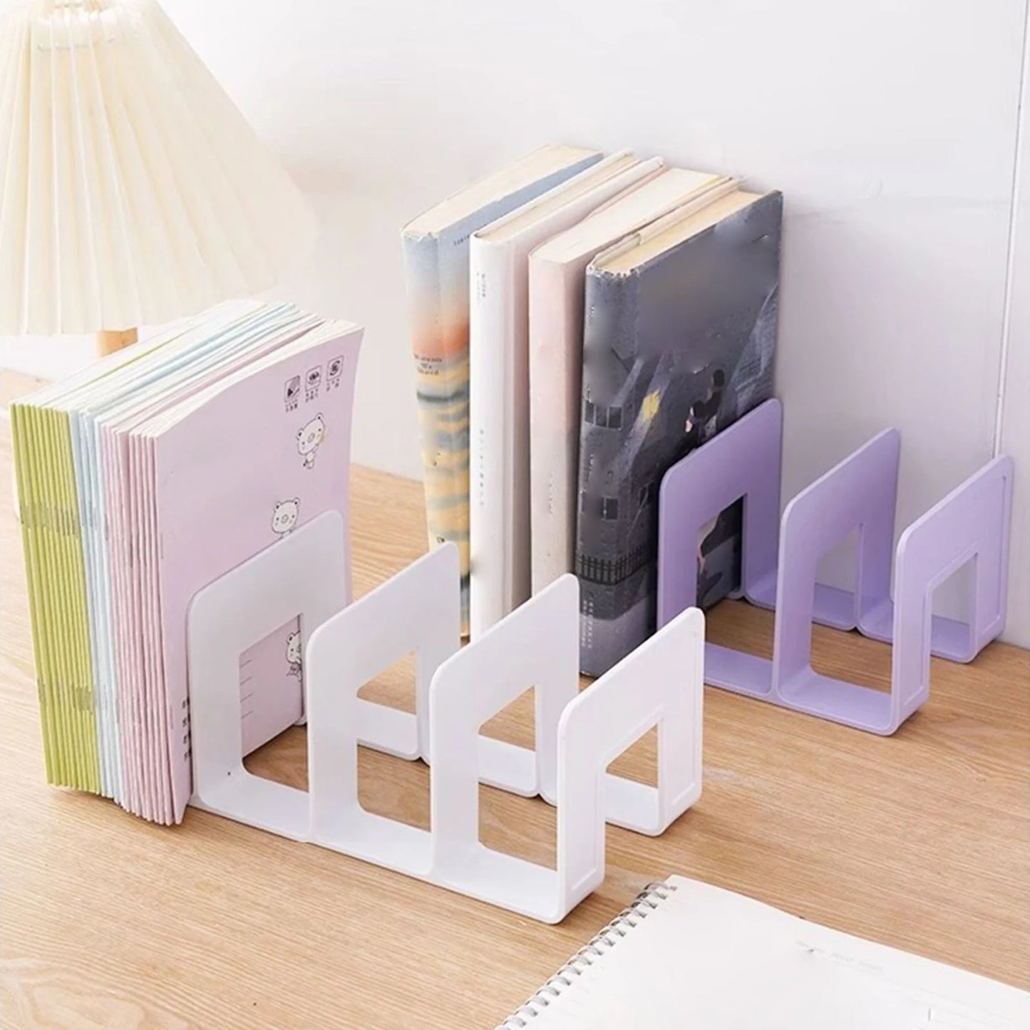 Macaron Colored Vertical Desk File Storage Rack | 4-Compartment Plastic Book & Folder Organizer for Home, School & Office