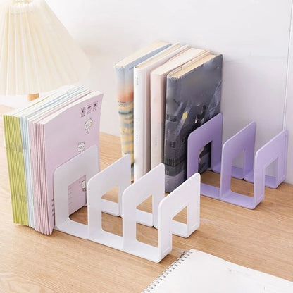 Macaron Colored Vertical Desk File Storage Rack | 4-Compartment Plastic Book & Folder Organizer for Home, School & Office
