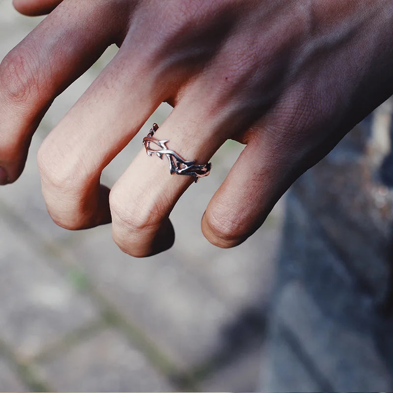 silver-plated vintage branch and thorn couple ring - view 11