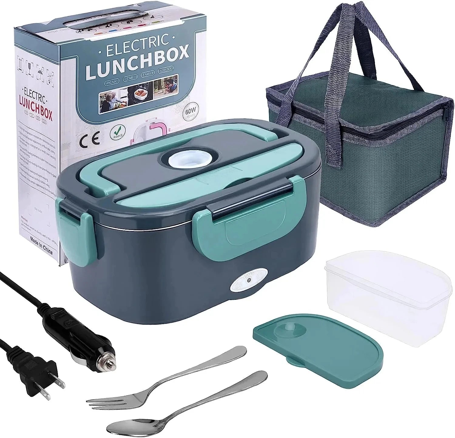 Prime Deal Zone 1.5L 60W electric portable lunch box food warmer with leak-proof design, suitable for car or home use.
