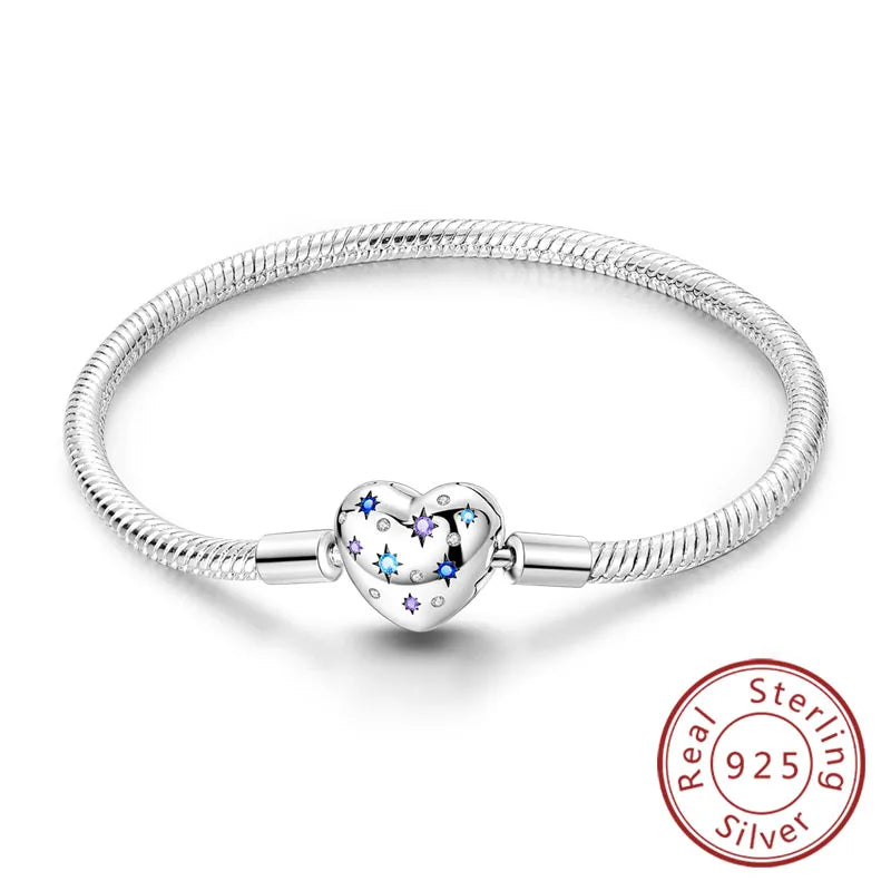 925 Sterling Silver Charm Bracelet — Pavé Zirconia, 17–20cm