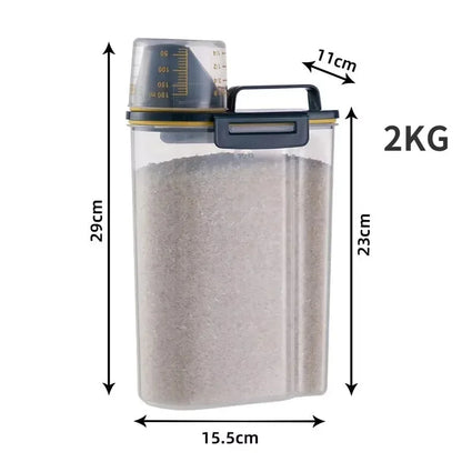 Prime Deal Zone Freshness Lock Tank 2kg pet food storage container with measuring cup for keeping pet food fresh and organized.
