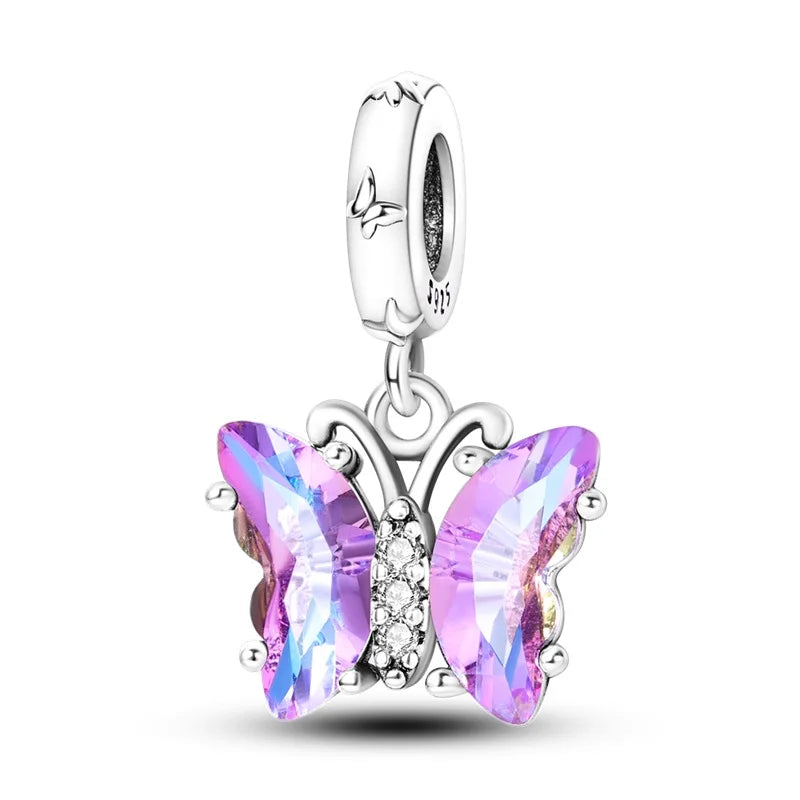 925 Silver-Plated Butterfly Charm Beads, Multicolour