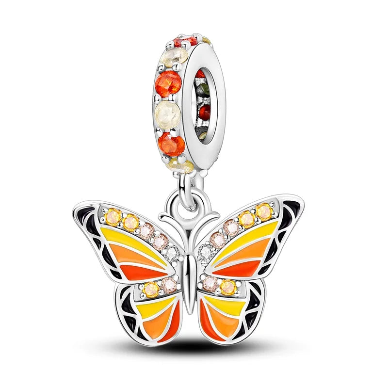 925 Silver-Plated Butterfly Charm Beads, Multicolour