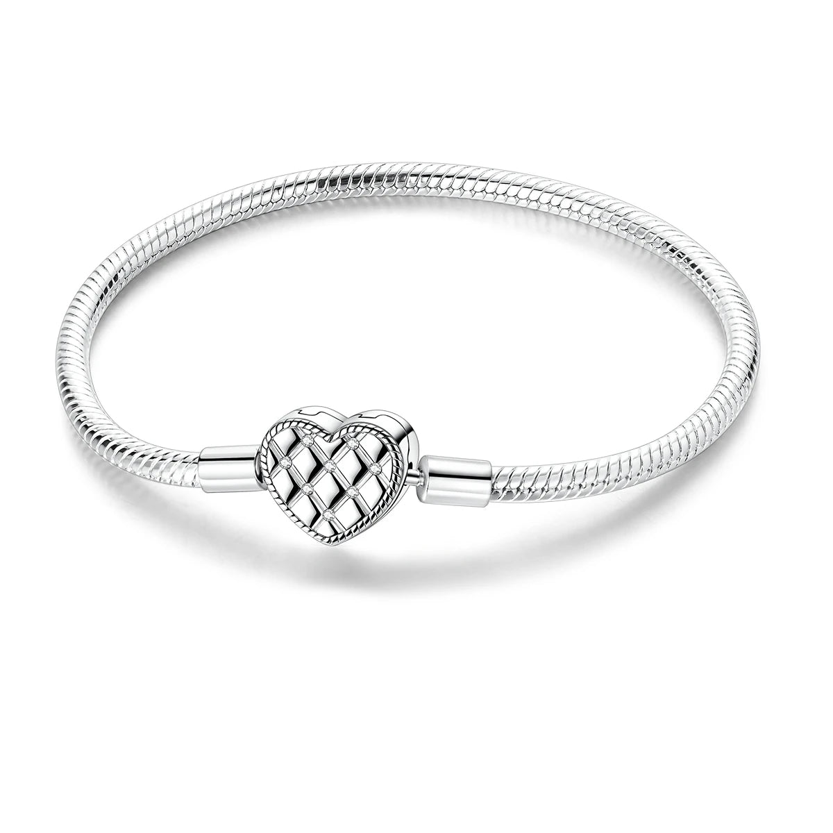 925 Sterling Silver Heart Zircon Snake Chain Bracelet — Multiple Designs, 17–20cm
