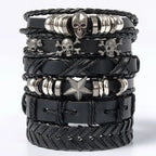 6-piece black punk skull and star bracelet set - view 1