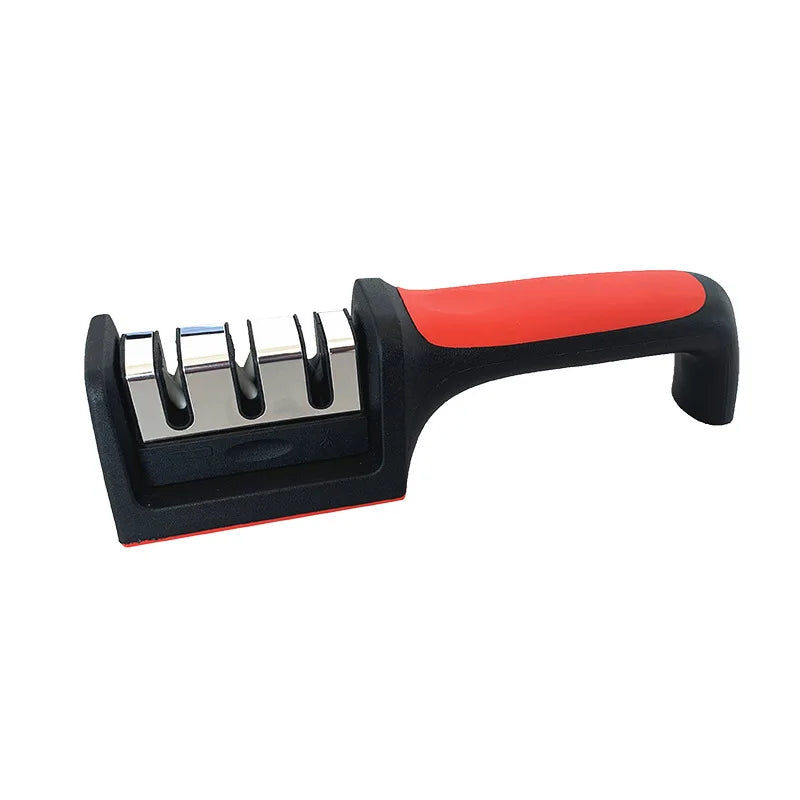 Black Prime Deal Zone 3/4-segment handheld kitchen knife sharpener with multi-functional sharpening stone, compact and easy to use.