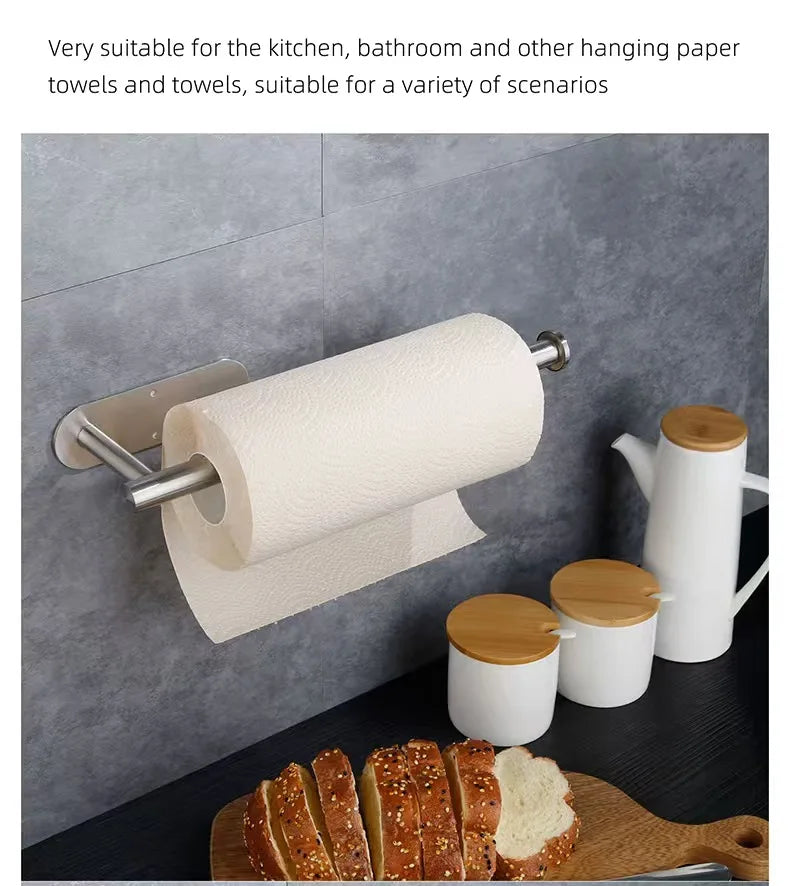 Prime Deal Zone adhesive kitchen paper towel holder and toilet roll dispenser mounted on bathroom cabinet for convenient storage