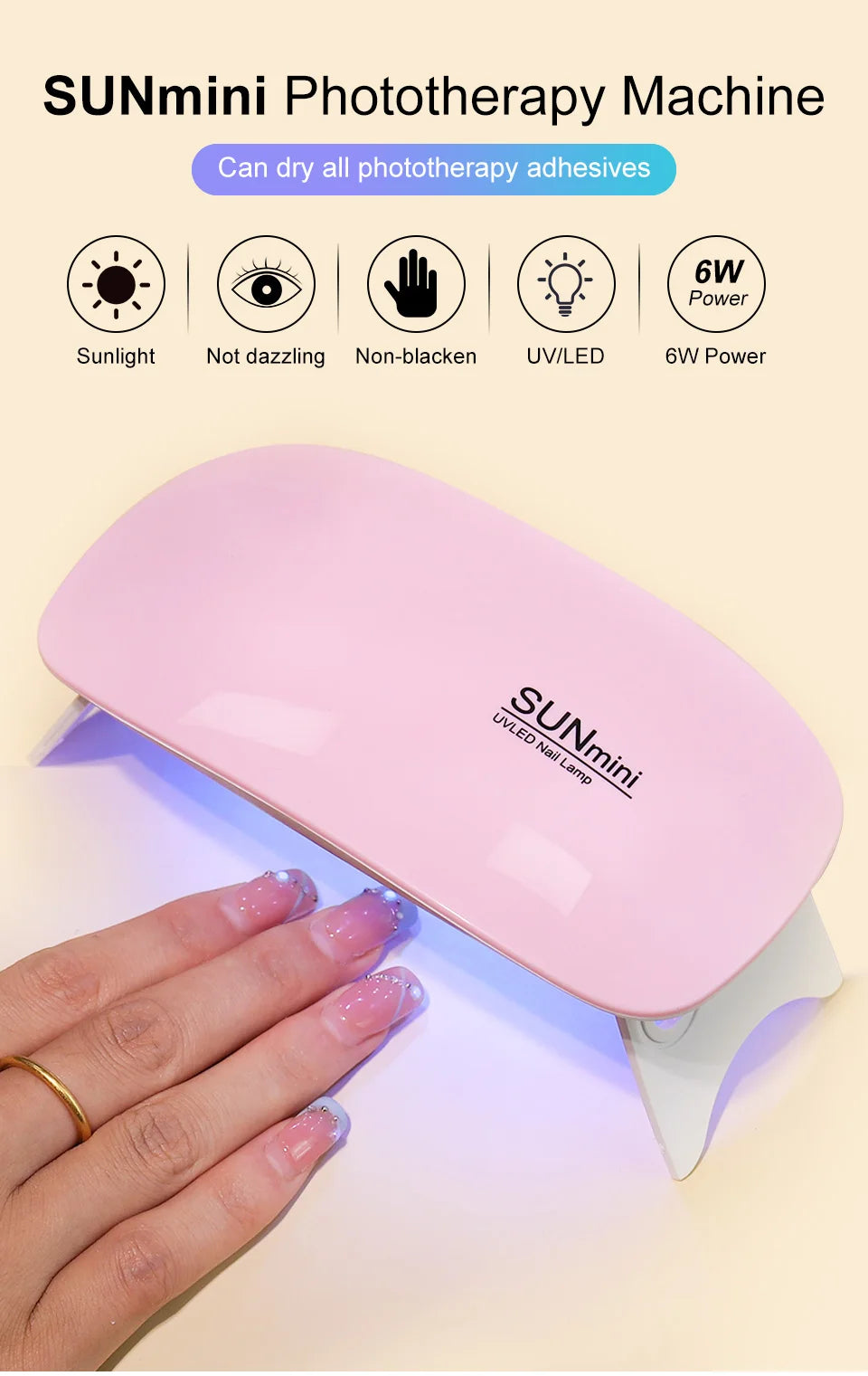 Prime Deal Zone 6W mini nail dryer with 6 LED UV lamp for quick manicure drying, portable home use with USB cable.