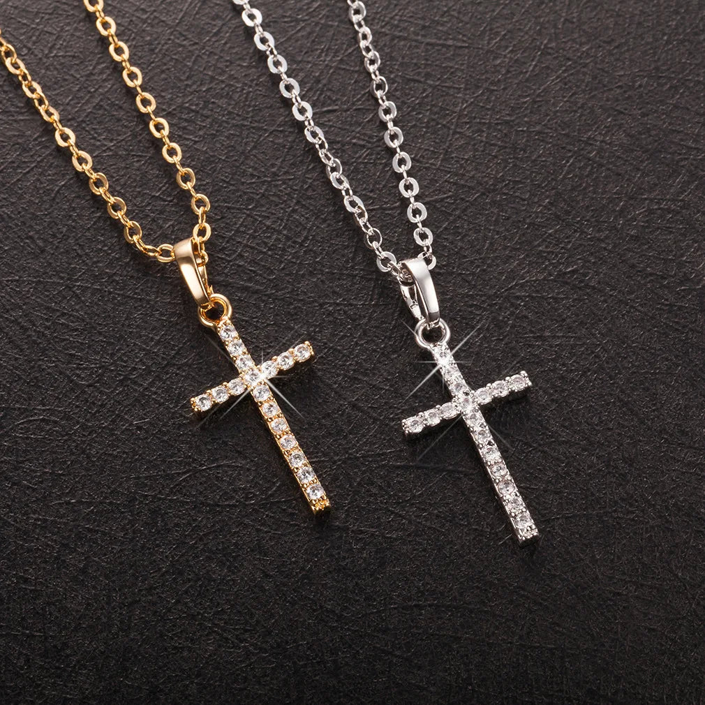 zircon cross pendant necklace, unisex hip hop chain - view 4