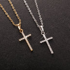 zircon cross pendant necklace, unisex hip hop chain - view 4