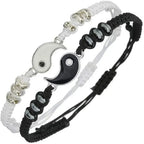 yin yang couple bracelet set, black and white rope - view 1