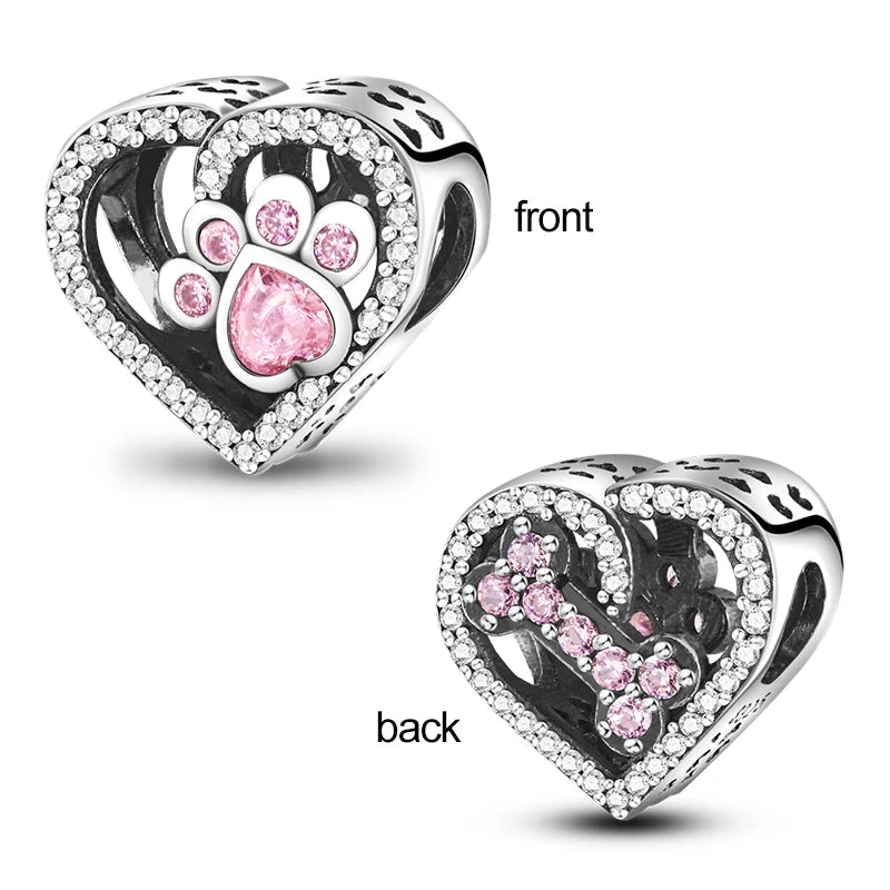 925 sterling silver pet and animal charm beads, dogs paws and hearts - view 7