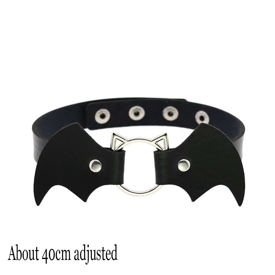 black PU leather punk choker collar necklace, rivet detail - view 10