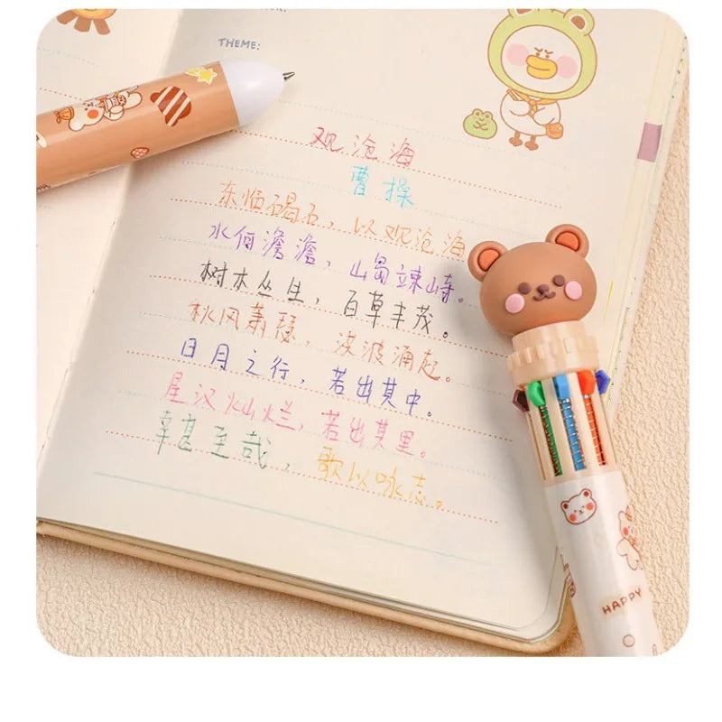 Colorful bear cartoon ballpoint pen with 10 vibrant ink colors from Prime Deal Zone, ideal for students and office use.