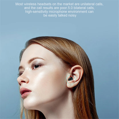 A6S Wireless Bluetooth earphones with LED display, touch controls, stereo sound, designed for sports, compatible with Xiaomi and Huawei.