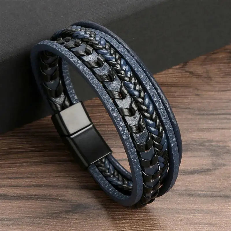 Men’s Multi-Layer Woven Leather Bracelet — Casual Fashion