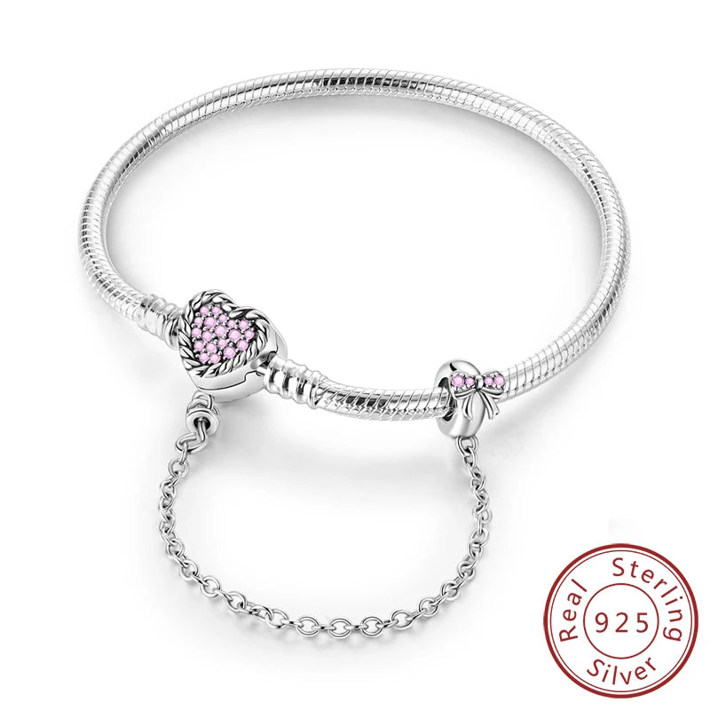 925 Sterling Silver Charm Bracelet — Pavé Zirconia, 17–20cm