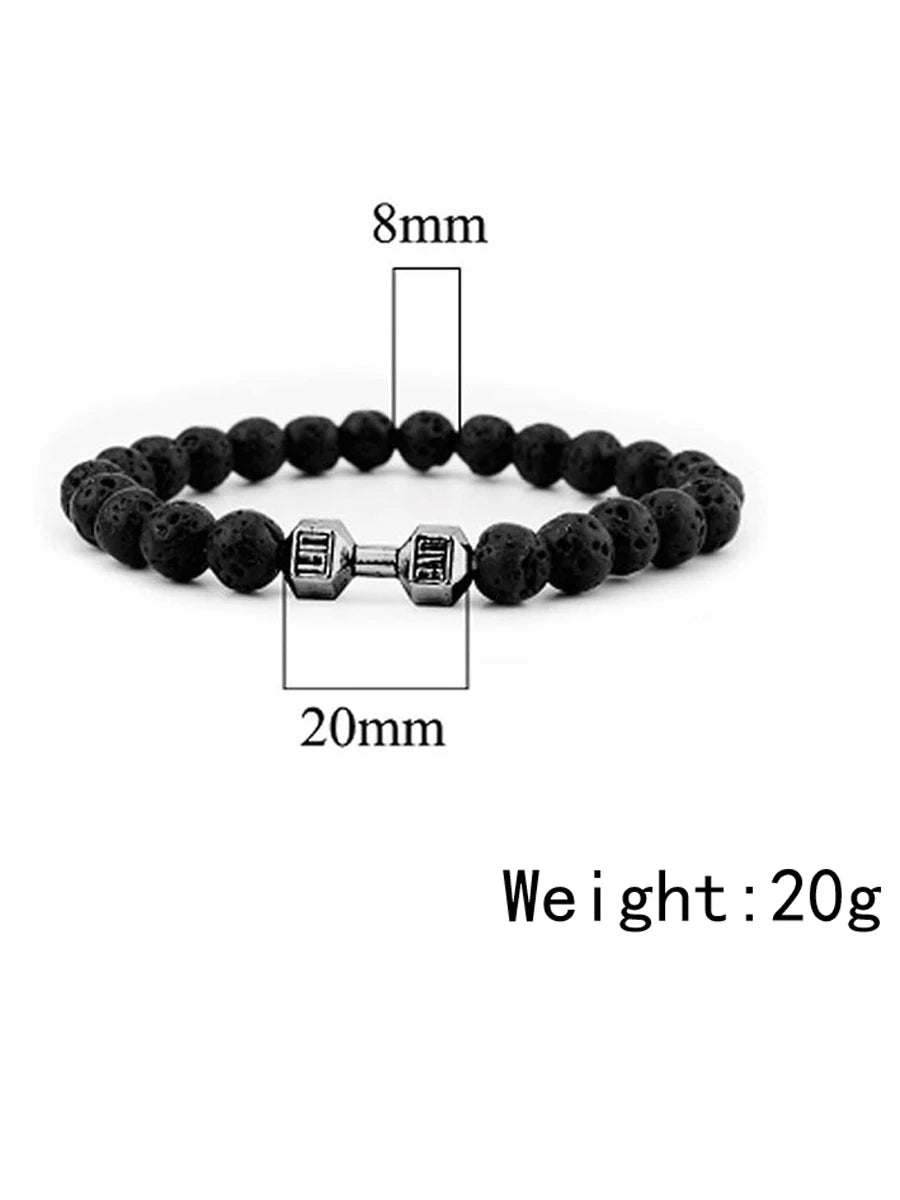 natural lava stone and alloy dumbbell bead bracelet - view 7