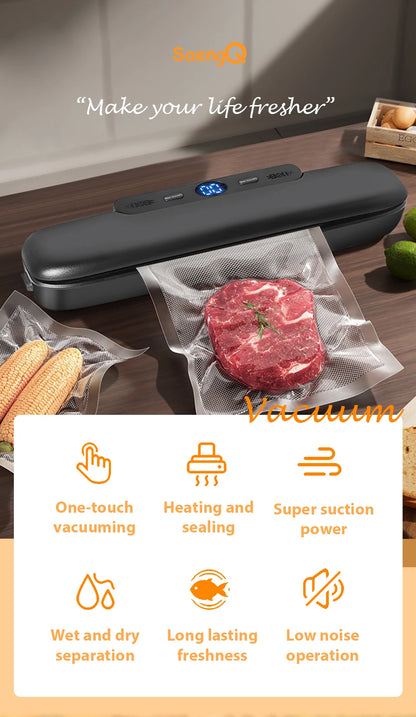 Prime Deal Zone SaengQ vacuum sealer packaging machine with control panel and rolls, used for sealing food in vacuum bags.