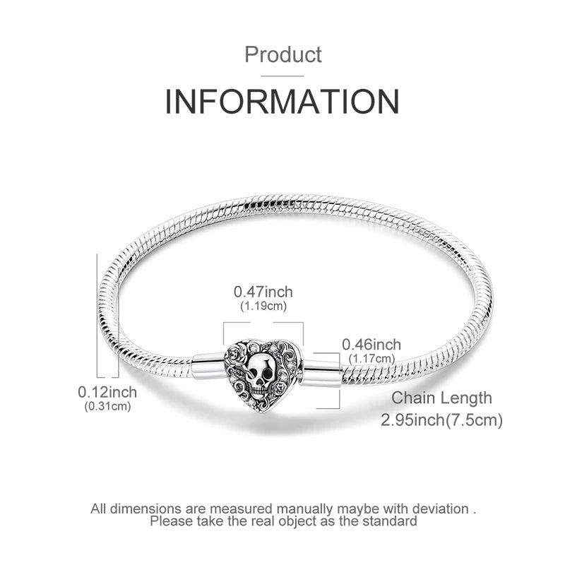 925 Sterling Silver Heart Zircon Snake Chain Bracelet — Multiple Designs, 17–20cm