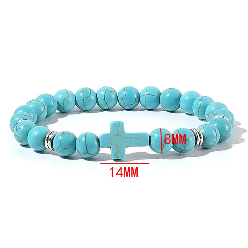 natural stone prayer bead bracelet, rosary cross - view 2