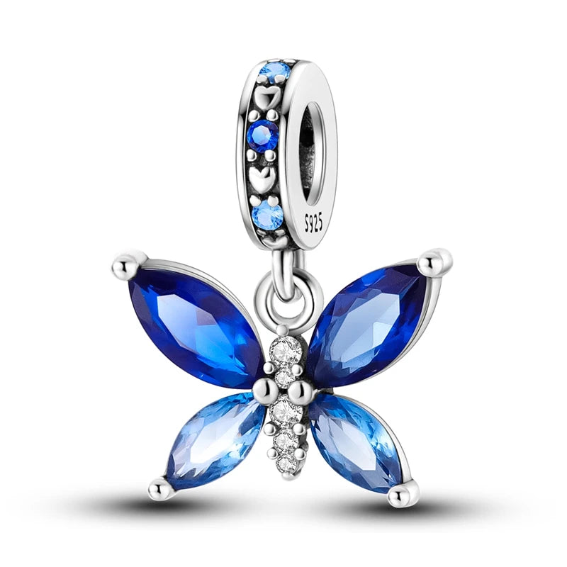 925 Silver-Plated Butterfly Charm Beads, Multicolour