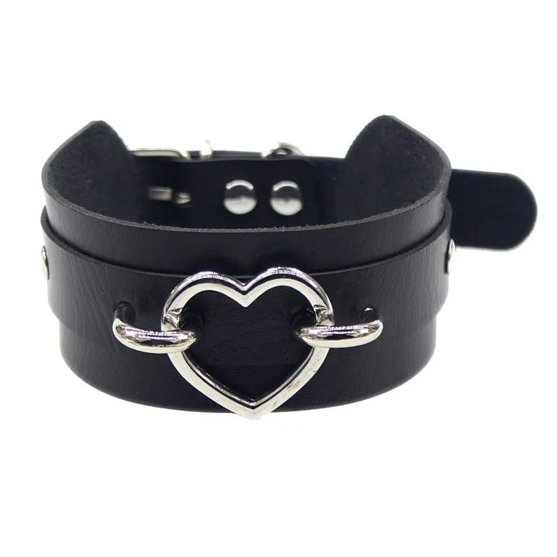 black PU leather punk choker collar necklace, rivet detail - view 4