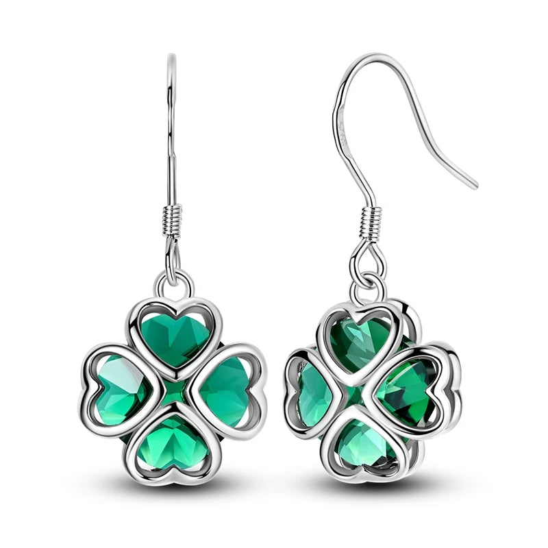 925 Sterling Silver Zircon Drop Earrings — Four-Leaf Clover & Star Designs