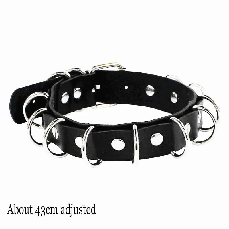 black PU leather punk choker collar necklace, rivet detail - view 14
