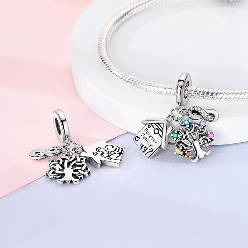 925 sterling silver charm beads, love family and life designs - view 5