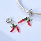 925 Sterling Silver Red Wine & Chili Charm Beads