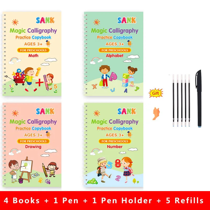 Prime Deal Zone Sank Magic Practice Copybook for kids, reusable calligraphy writing book with pen for preschoolers.